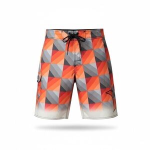 Hurley Large Checkered Swim Trunks Sunset Orange Black